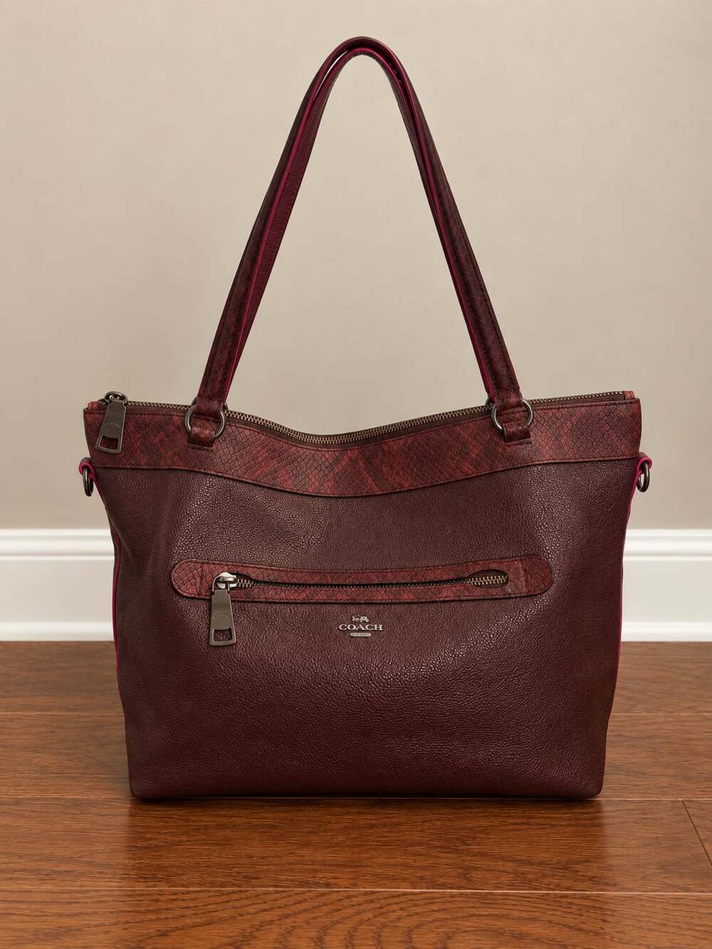 Coach Aubergine Tyler Burgundy Pebbled Leather Shoulder Tote